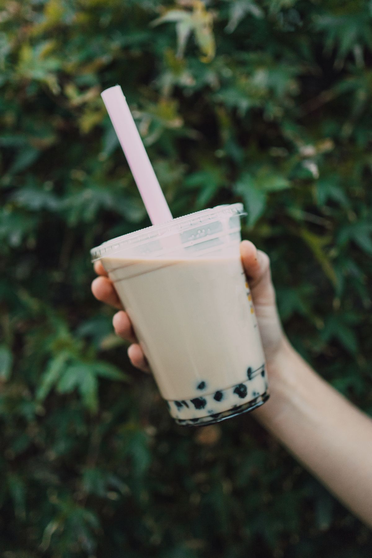A freshly made boba milk tea