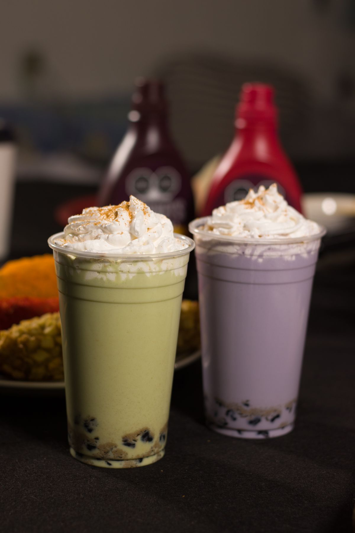 A freshly made boba milk tea