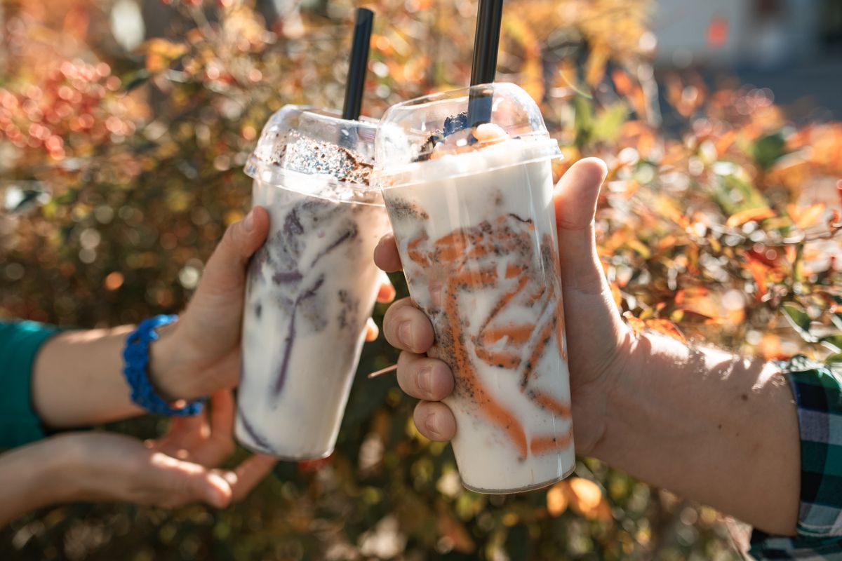 A freshly made boba milk tea