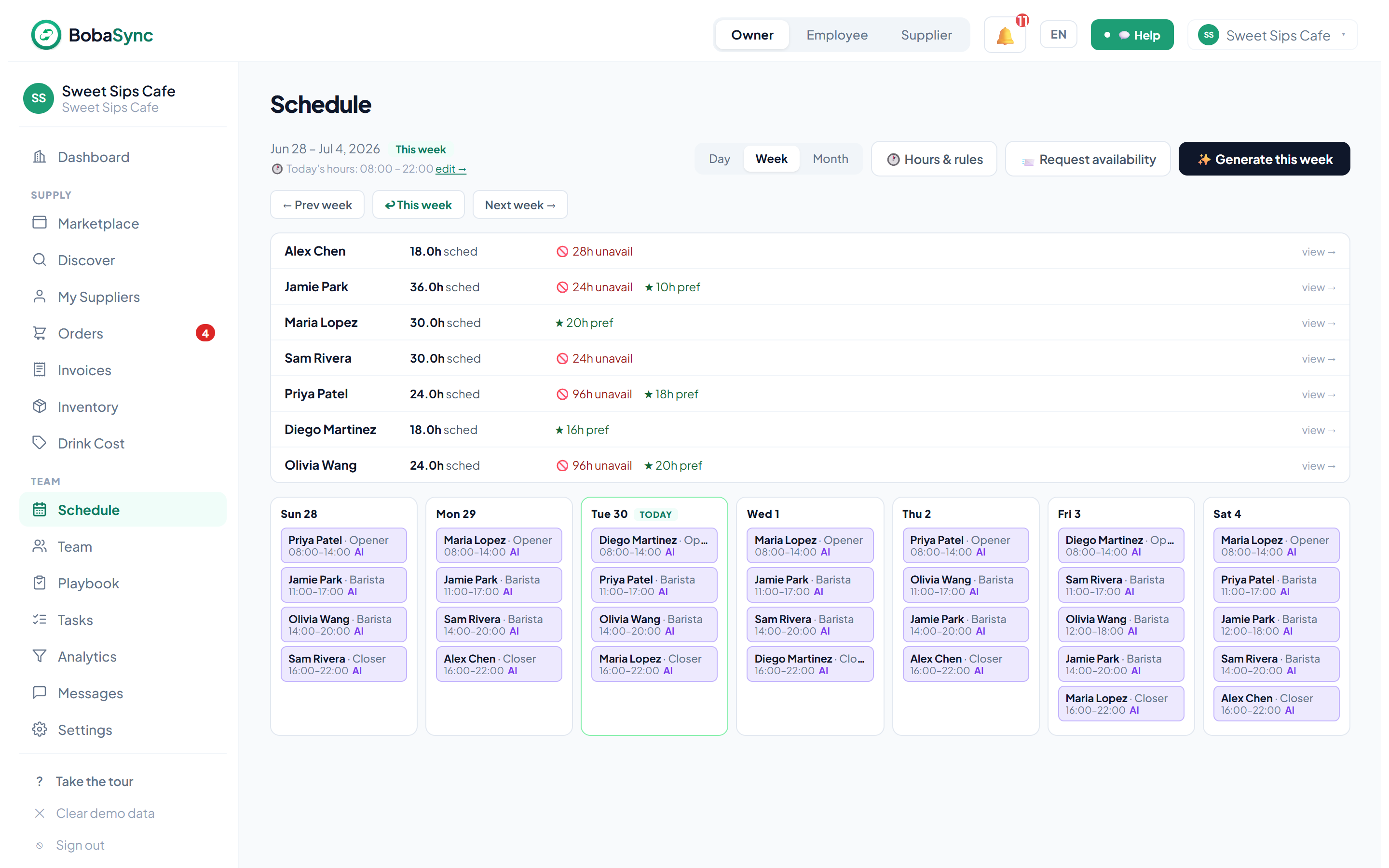 BobaSync staff scheduling