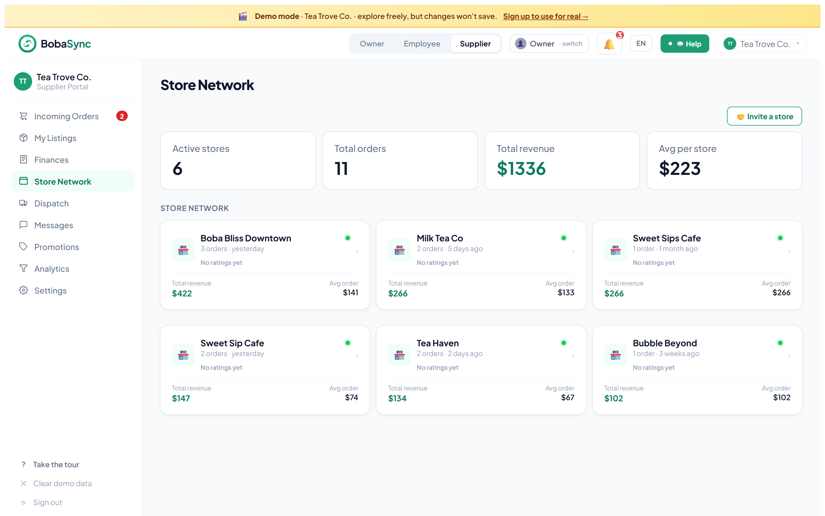 BobaSync supplier — store network